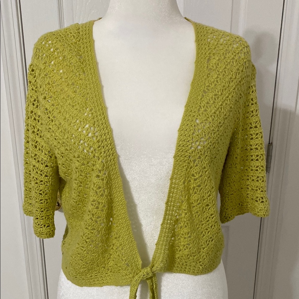 Bandolino Lime Green Tie Front Knit Cardigan Sweater